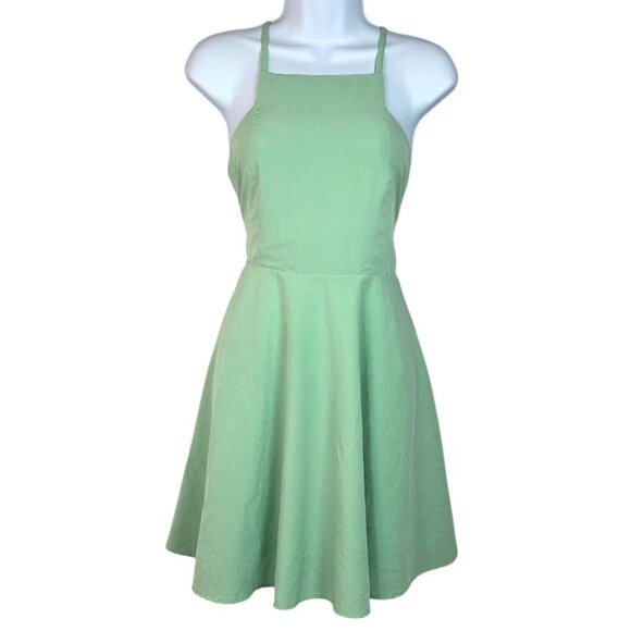 Lulus Mint Green Halter Front Cutout Back Skater Dress Size M - Picture 1 of 6